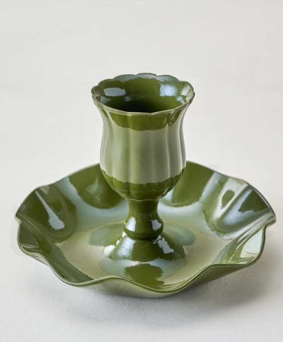 Ruffle Taper Holder - Olive Green ($18)
